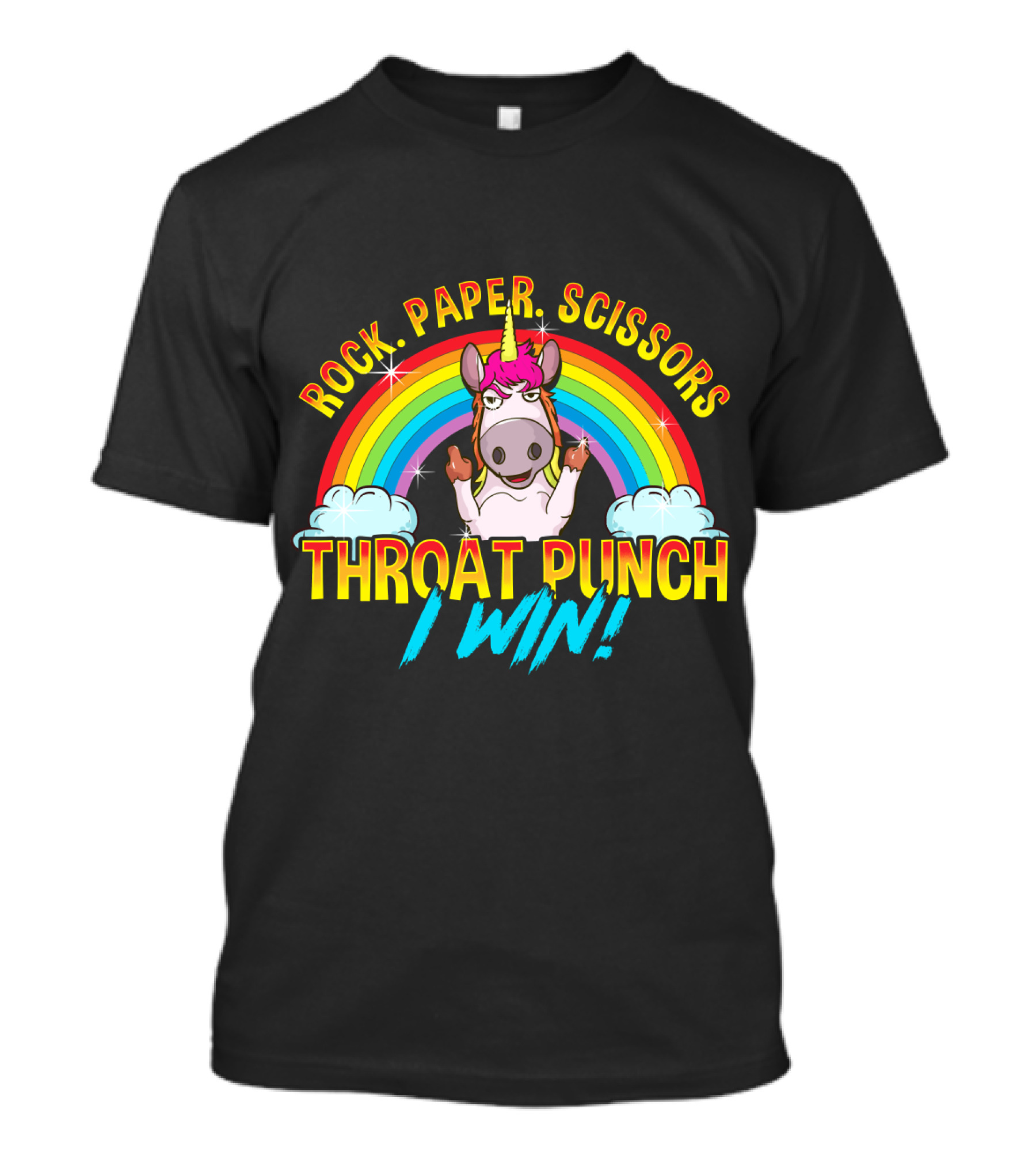 Rock Paper Scissors Throat Punch I Win Unicorn Rainbow T-Shirt