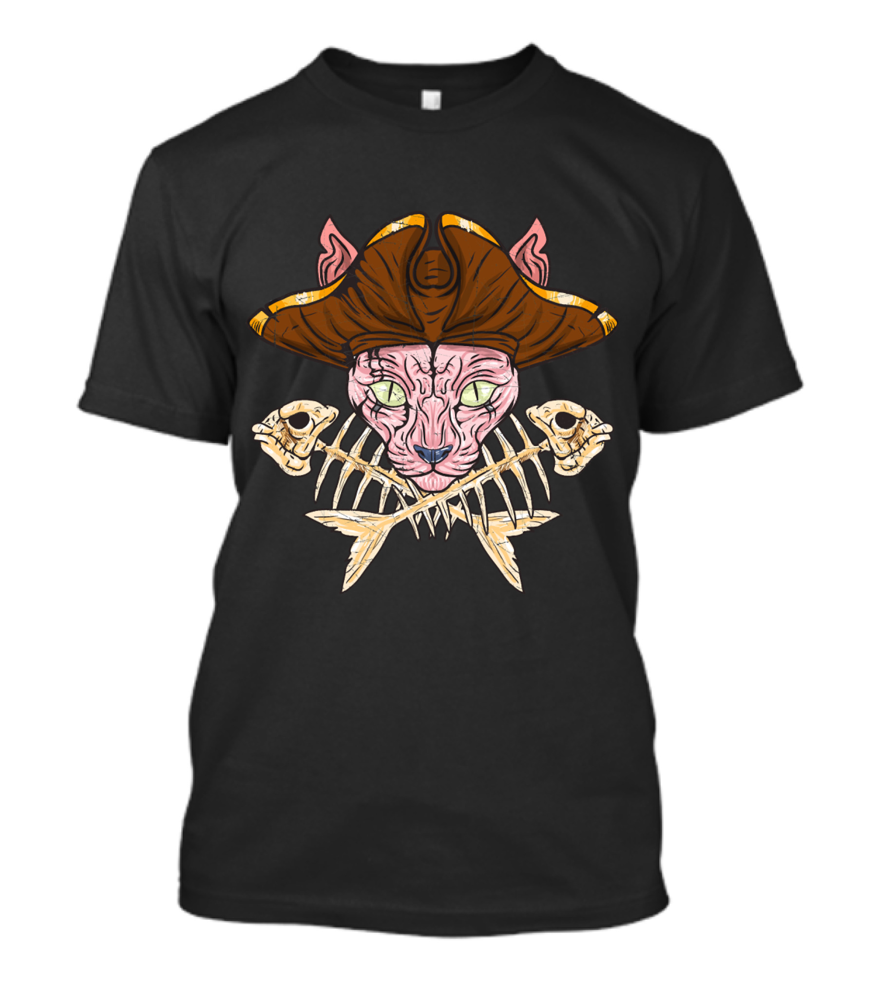 Sphinx Pirate Cat Skull Jolly Roger Crossbones T-Shirt