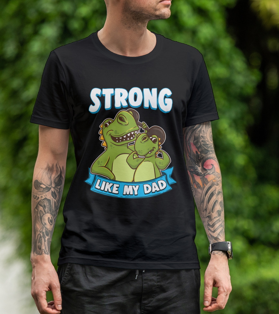Strong Like My Dad Kawaii Daddy Dinosaur Duo T-Shirt