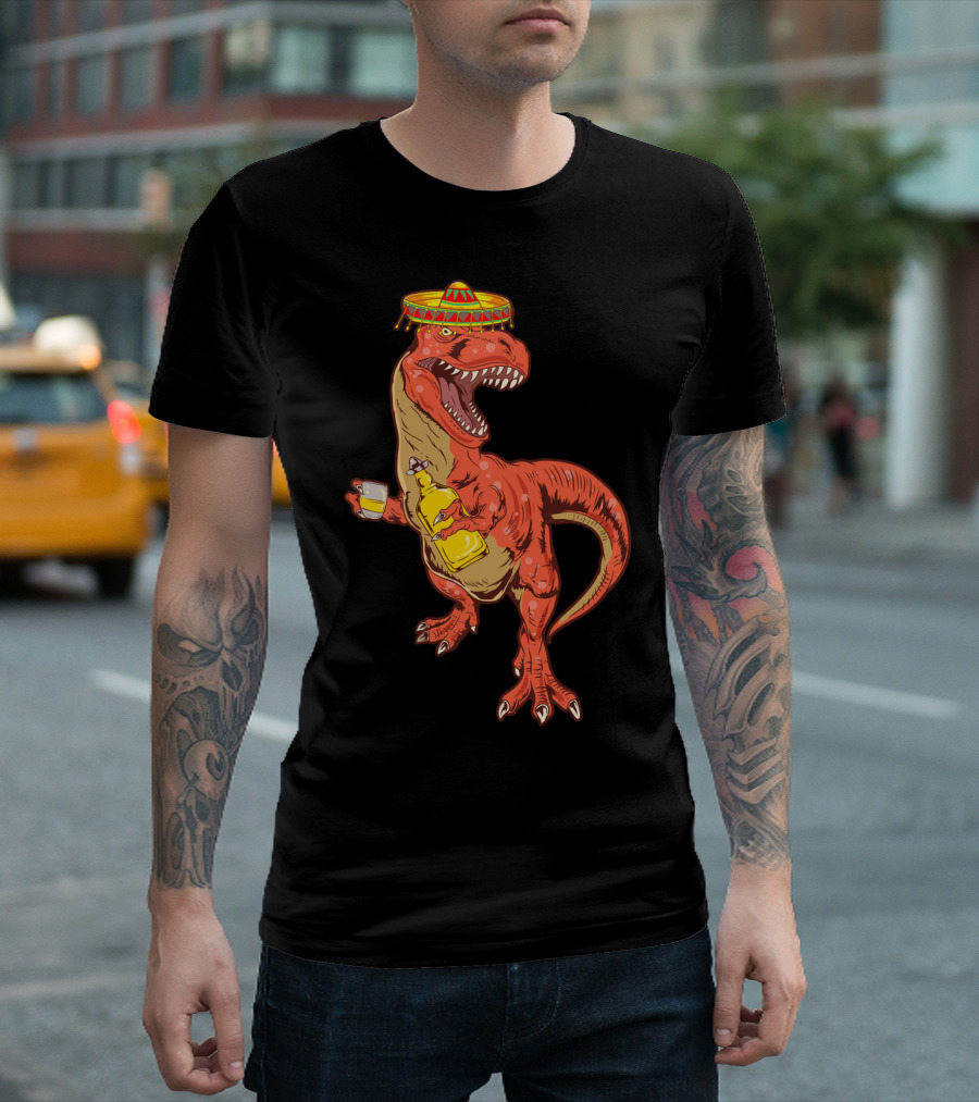 Tequilasaurus Rex Dinosaur Tequila Drinking Team Sombrero Fiesta T-Shirt
