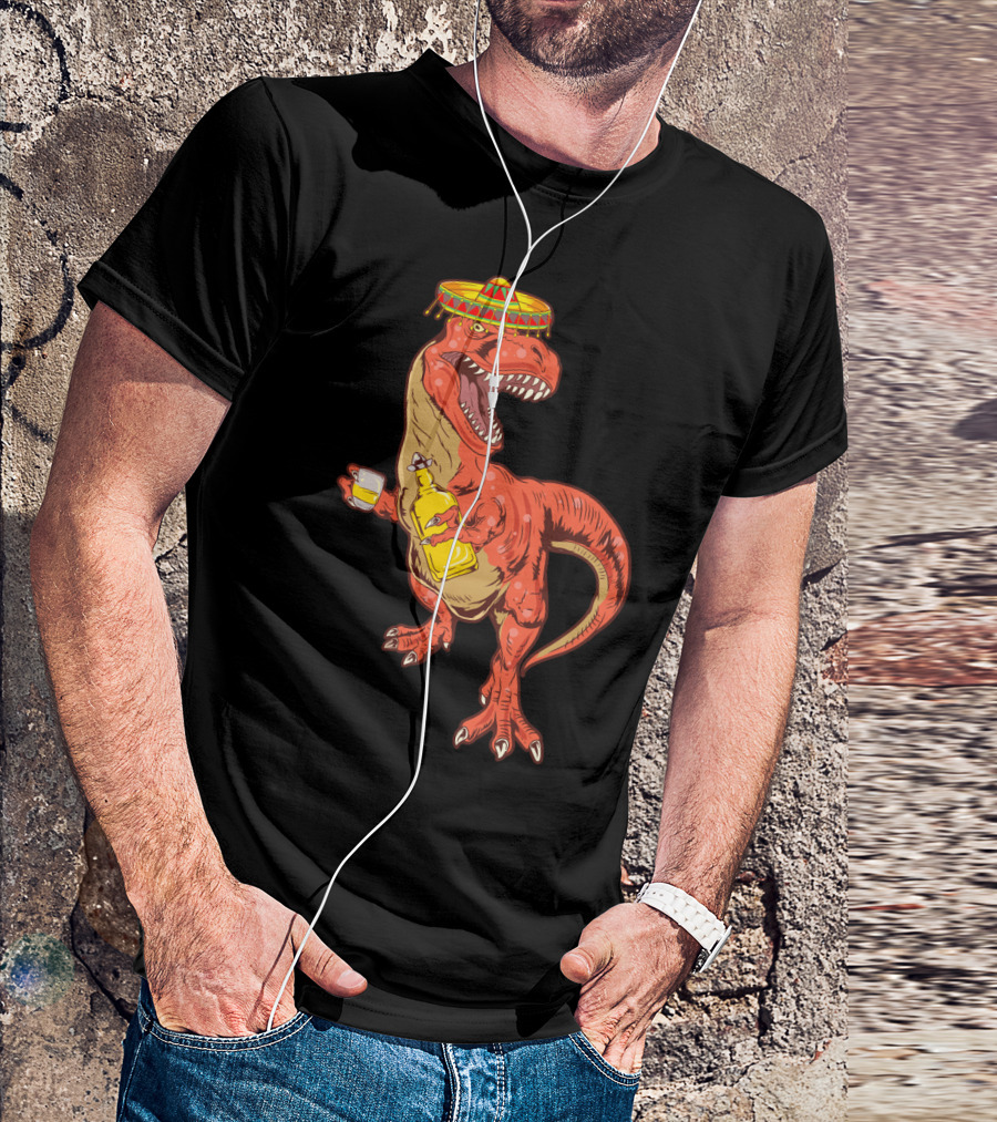Tequilasaurus Rex Dinosaur Tequila Drinking Team Sombrero Fiesta T-Shirt