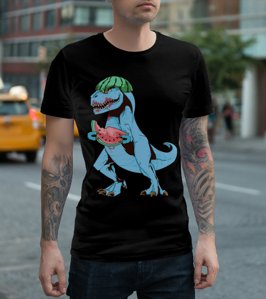 One In a Melon Watermelon Dinosaur Rex Summer Fruit T-Shirt