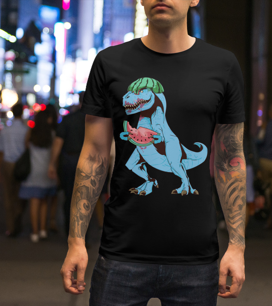 One In A Melon Watermelon Dinosaur Rex Summer Fruit T-Shirt