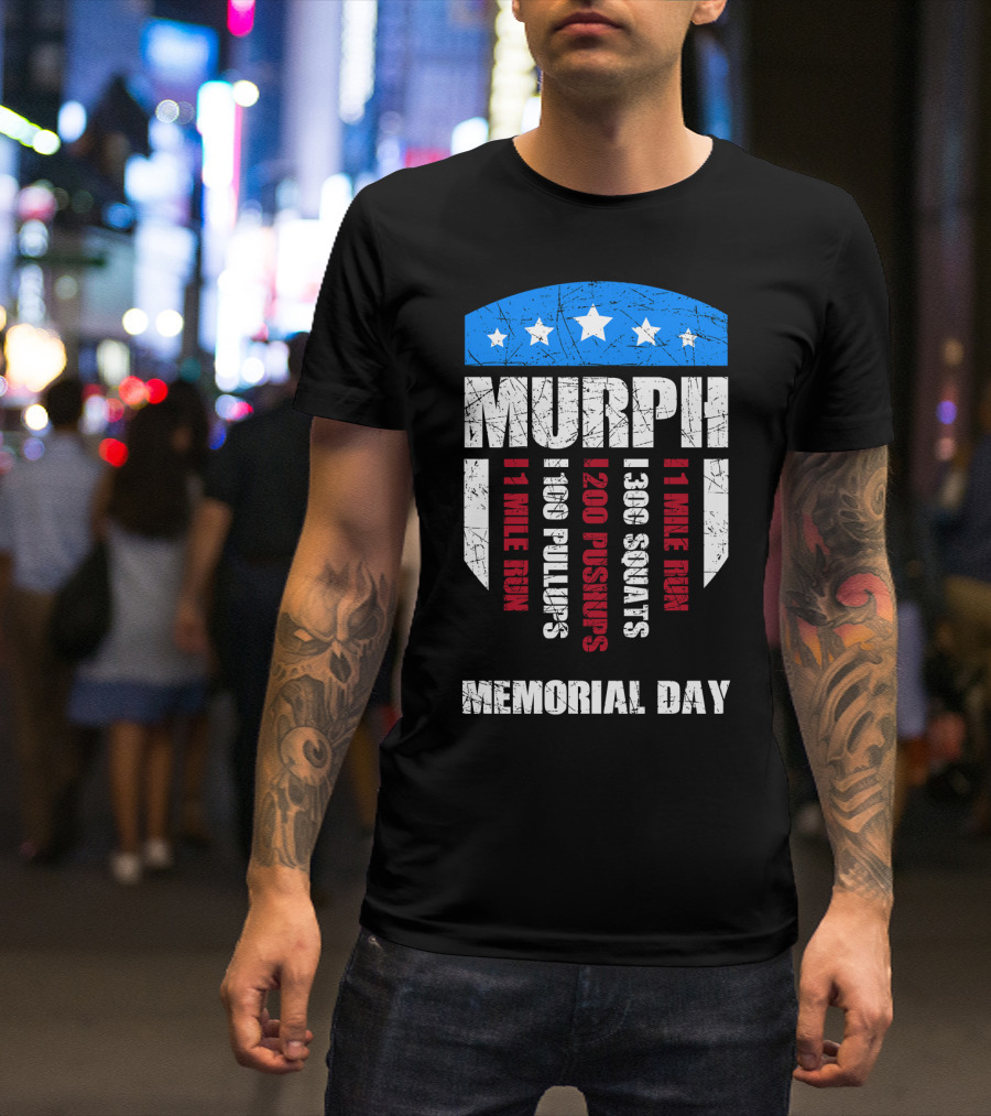 Memorial Day Murph Wod Workout 1 Mile Run 100 Pullups 200 Pushups 300 Squats Recovery T-Shirt