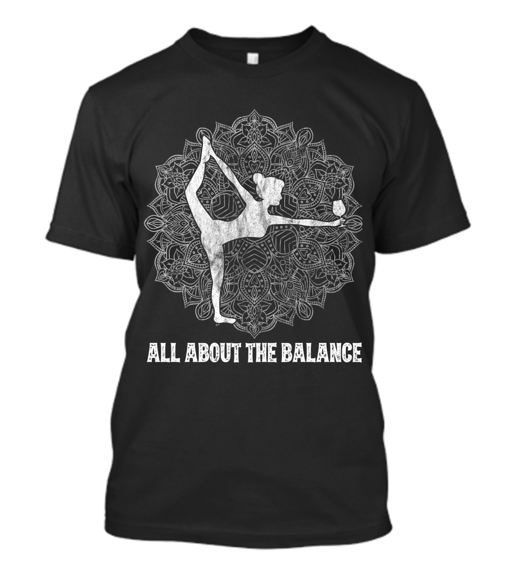 All About The Balance Yoga Wine Namaste Meditation Mandala T-Shirt