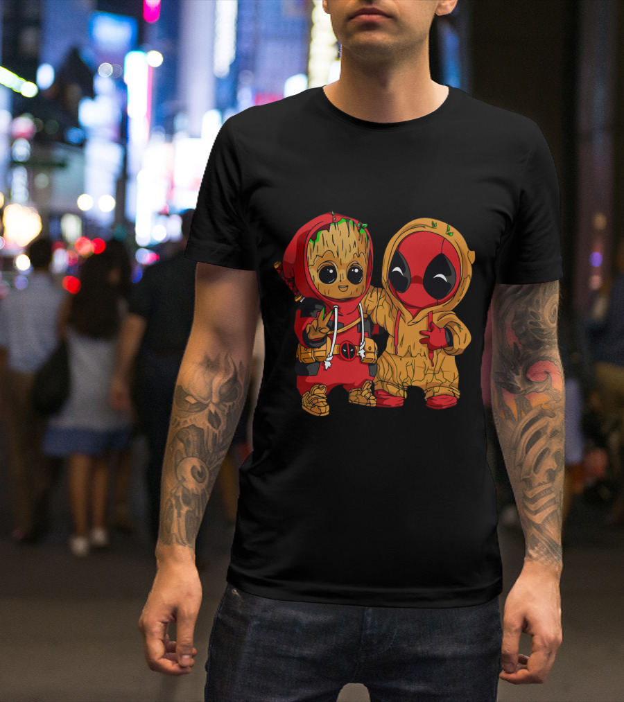 Deadpool Baby Groot Cosplay Crossover Duo T-Shirt