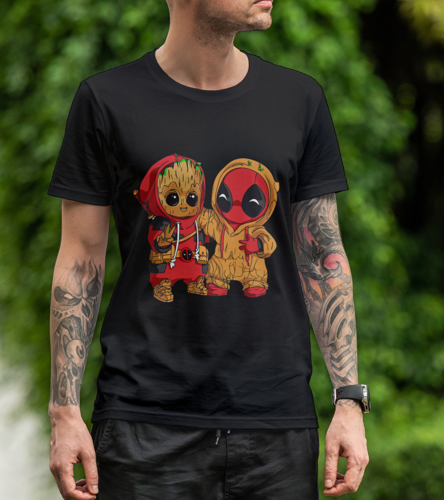 Deadpool Baby Groot Cosplay Crossover Duo T-Shirt