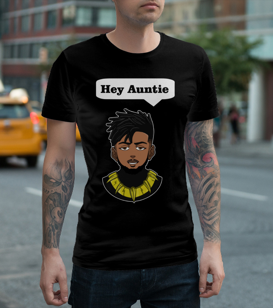 Erik Killmonger Hey Auntie Animated Character Necklace Black Panther T-Shirt
