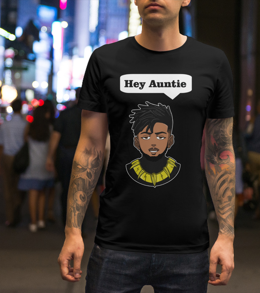 Erik Killmonger Hey Auntie Animated Character Necklace Black Panther T-Shirt