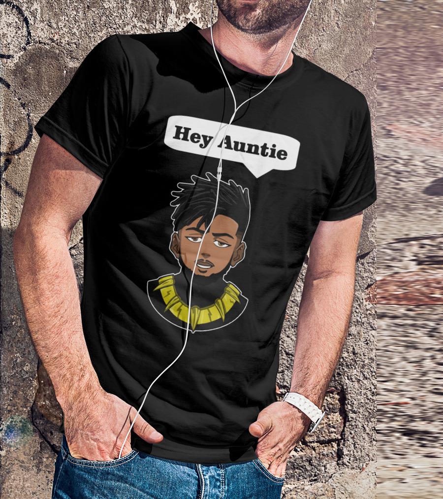 Erik Killmonger Hey Auntie Animated Character Necklace Black Panther T-Shirt