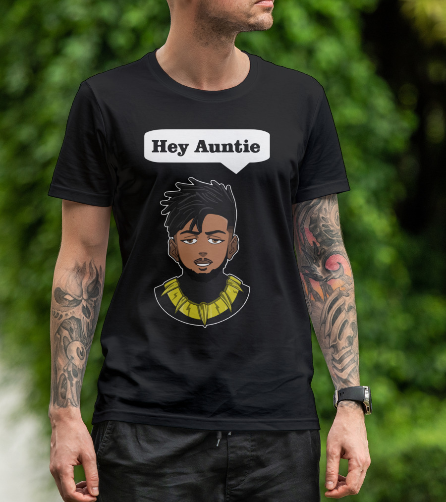 Erik Killmonger Hey Auntie Animated Character Necklace Black Panther T-Shirt