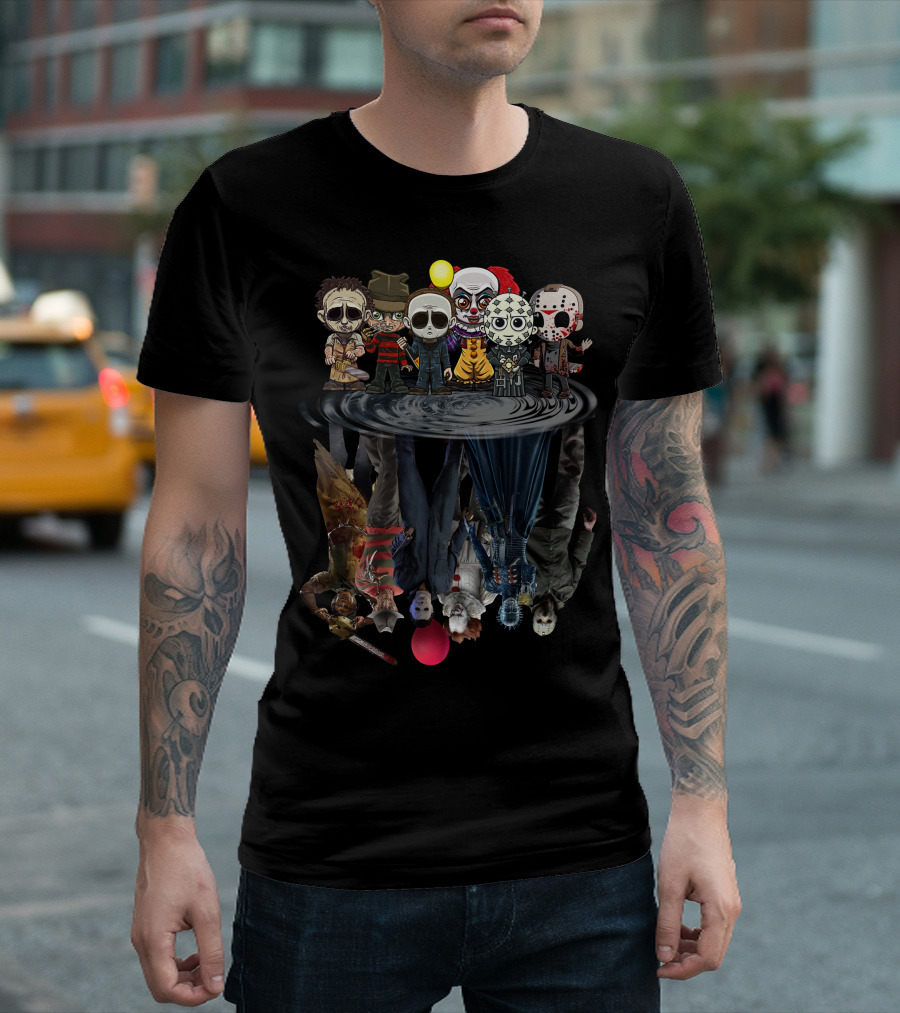 Horror Icons Chibi Reflections in Water Mirror T-Shirt