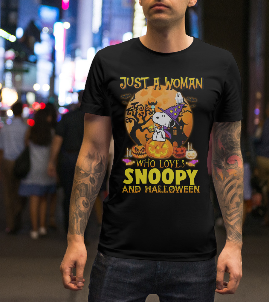 Just A Woman Who Loves Snoopy And Halloween T-Shirt