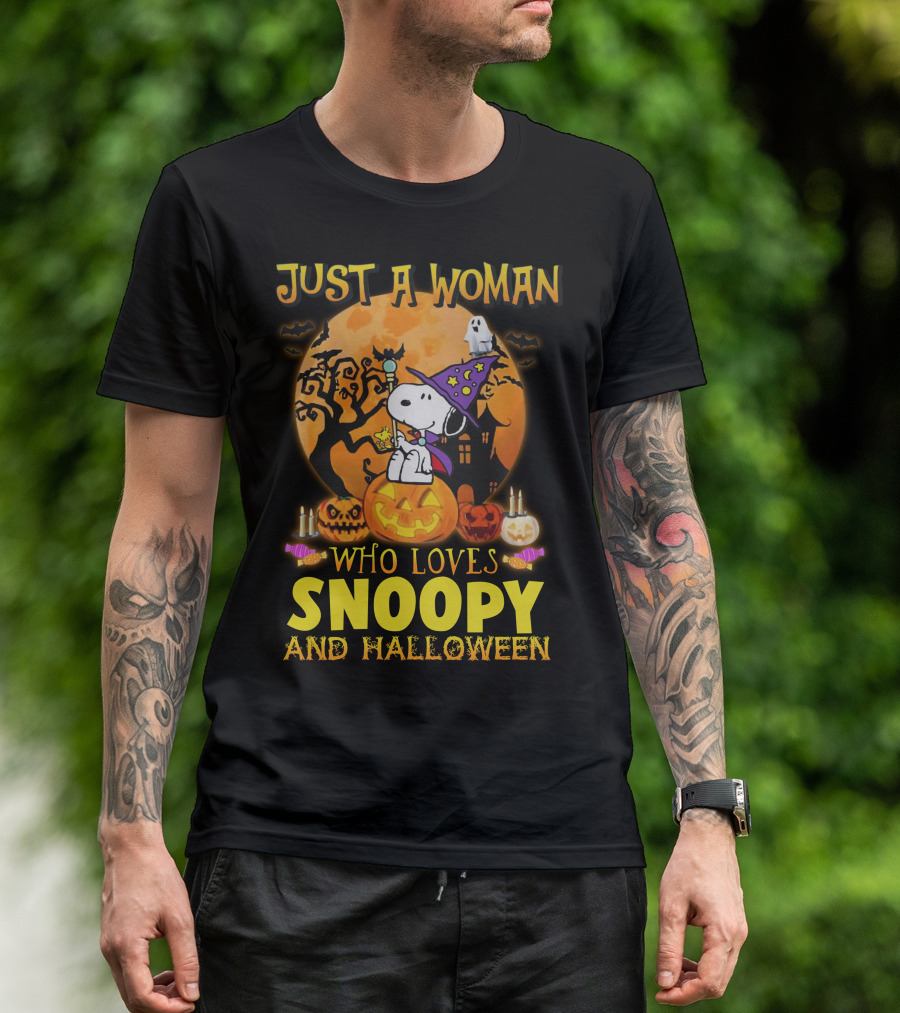 Just A Woman Who Loves Snoopy And Halloween T-Shirt