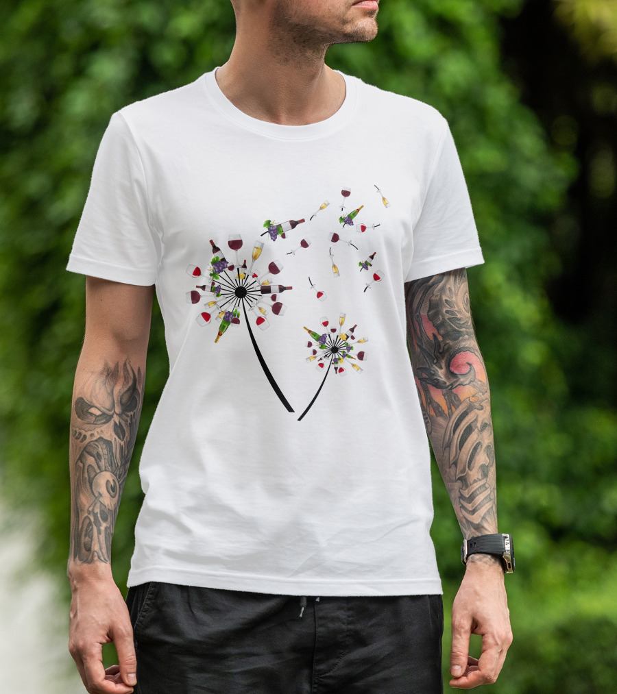 Dandelion Wine Flower Glass Bottle Grapes T-Shirt