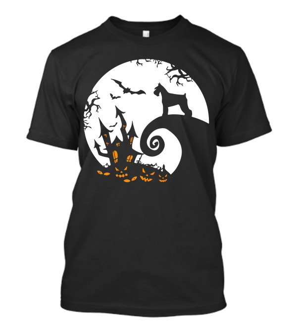 Funny Miniature Schnauzer And Moon Jack-O'-Lantern Halloween Night T-Shirt