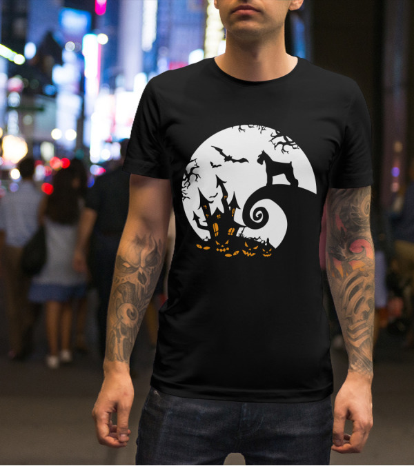 Funny Miniature Schnauzer And Moon Jack-O'-Lantern Halloween Night T-Shirt