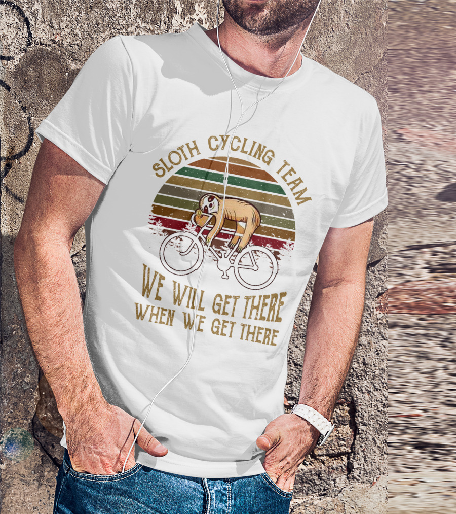 Sloth Cycling Team We Will Get There When We Get There Retro Sunset T-Shirt