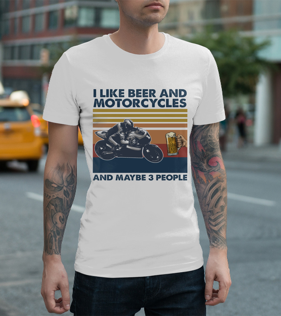 I Like Beer and Motorcycles Vintage Style with Beer Mug and Racer T-Shirt