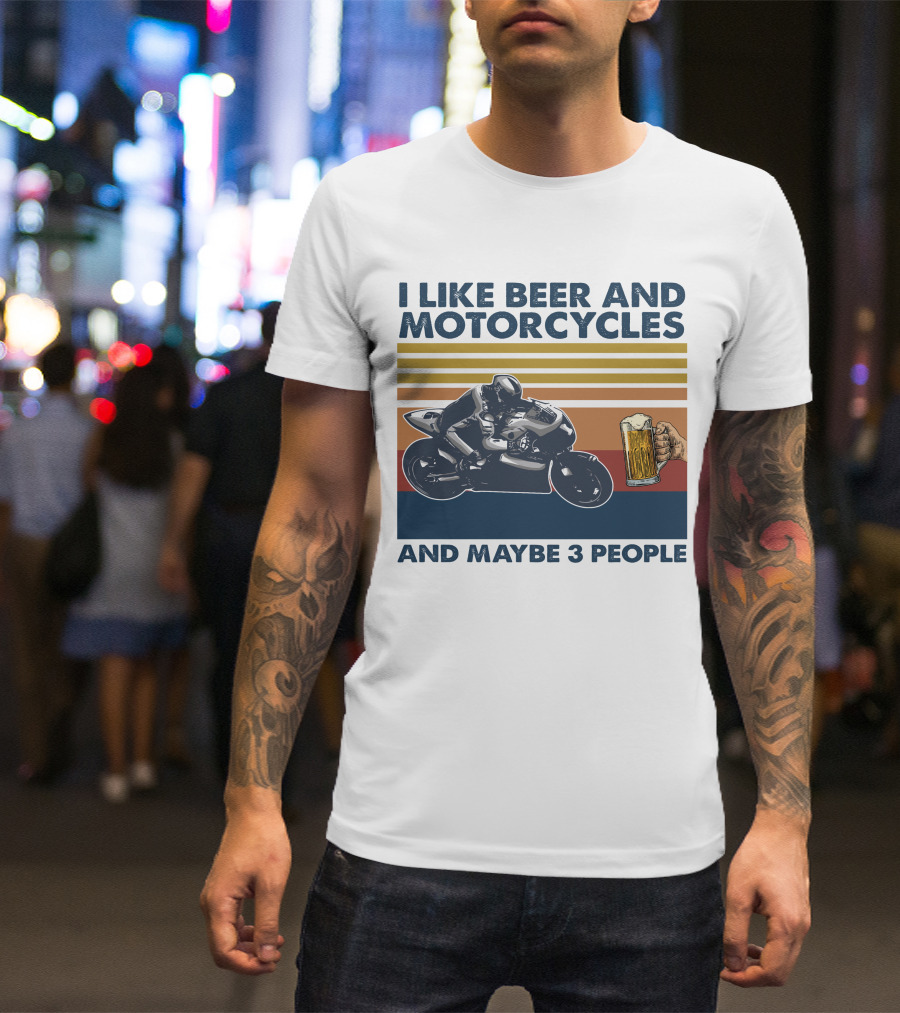 I Like Beer And Motorcycles Vintage Style With Beer Mug And Racer T-Shirt