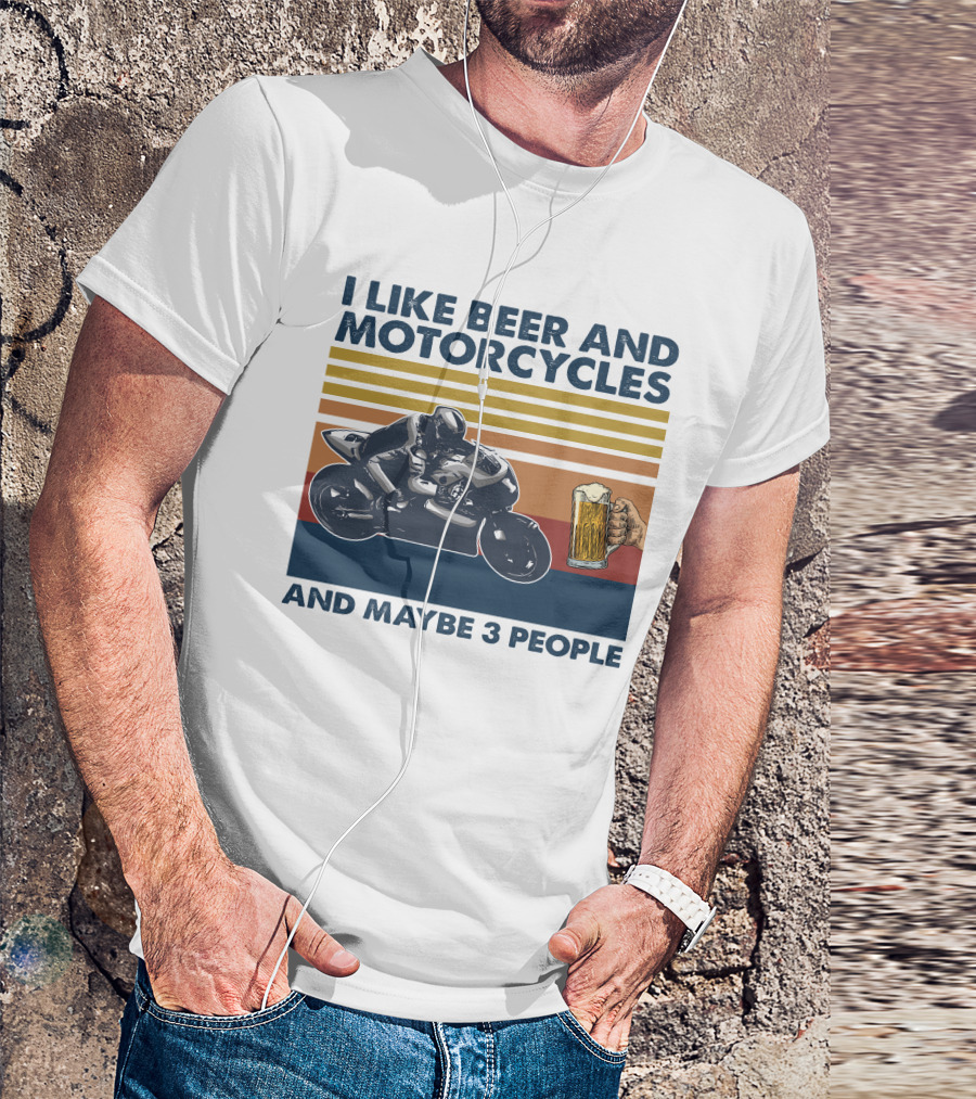 I Like Beer And Motorcycles Vintage Style With Beer Mug And Racer T-Shirt