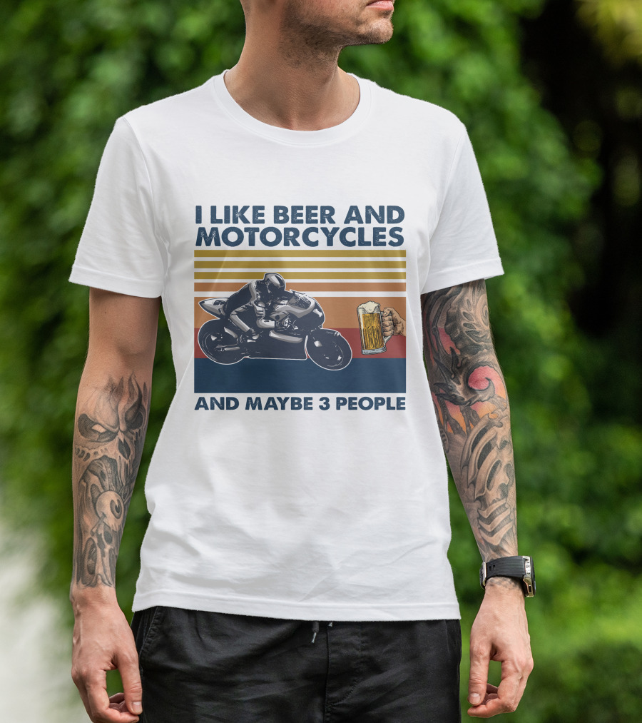 I Like Beer And Motorcycles Vintage Style With Beer Mug And Racer T-Shirt