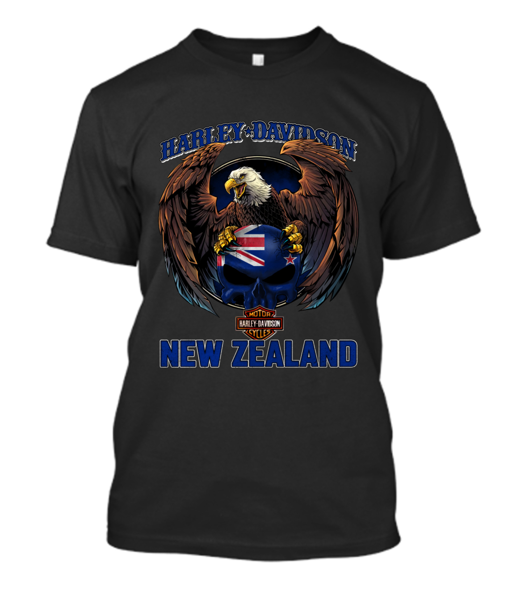 Harley Davidson New Zealand Motor Cycles Eagle Skull Flag T-Shirt