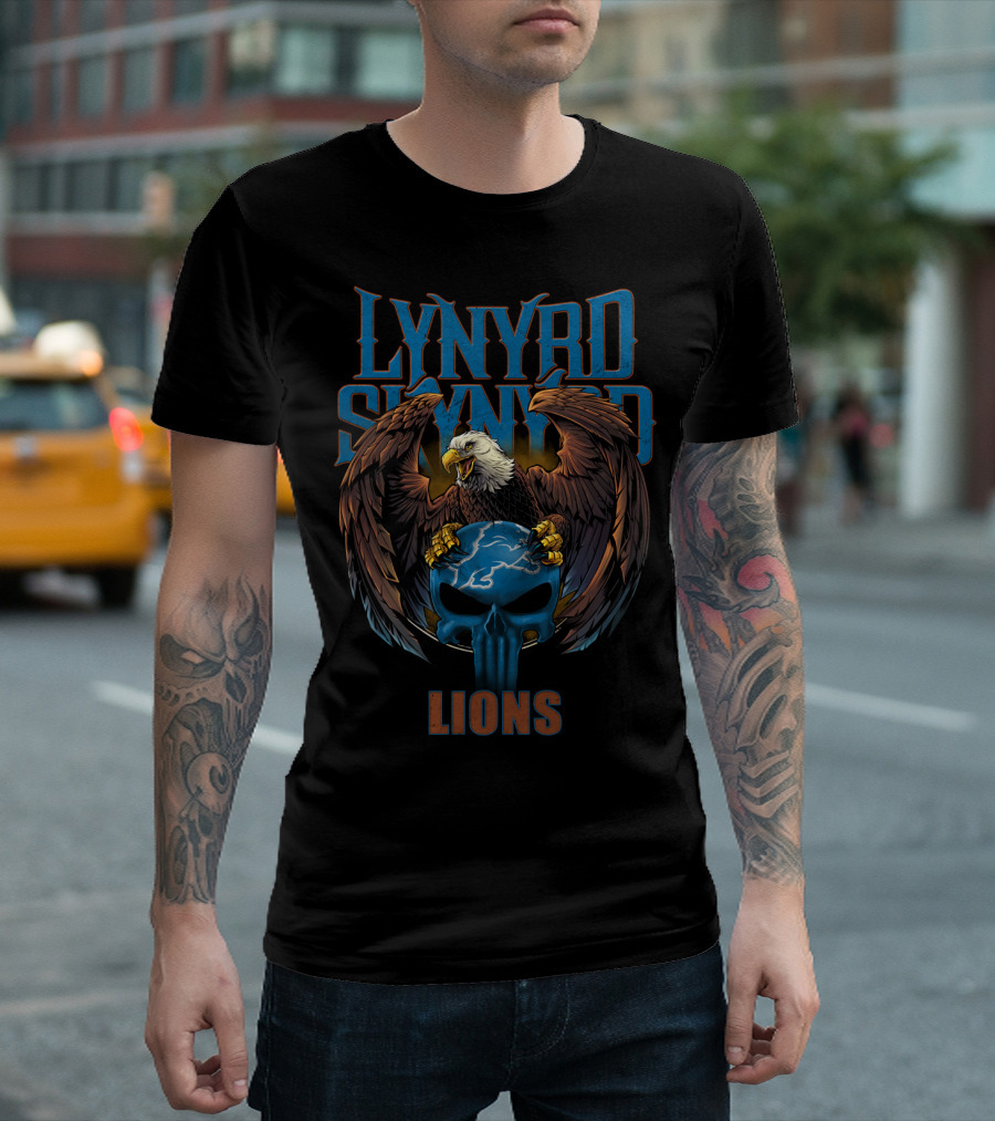 Lynyrd Skynyrd Lions Eagle Holding Globe Skull T-Shirt