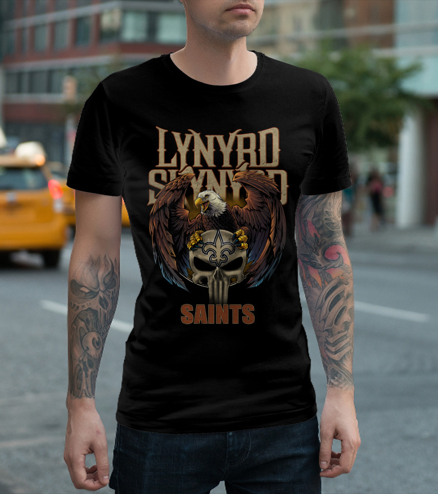 Lynyrd Skynyrd Saints New Orleans Skull Fleur-De-Lis Eagle T-Shirt