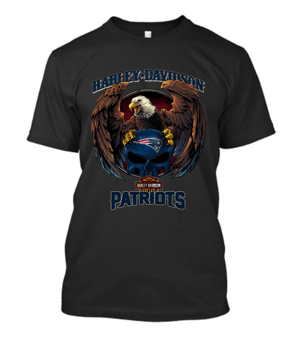 Harley Davidson Motor Cycles New England Patriots Eagle Skull T-Shirt