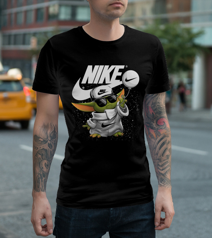 Nike Baby Yoda With Sunglasses And Balloon T-Shirt