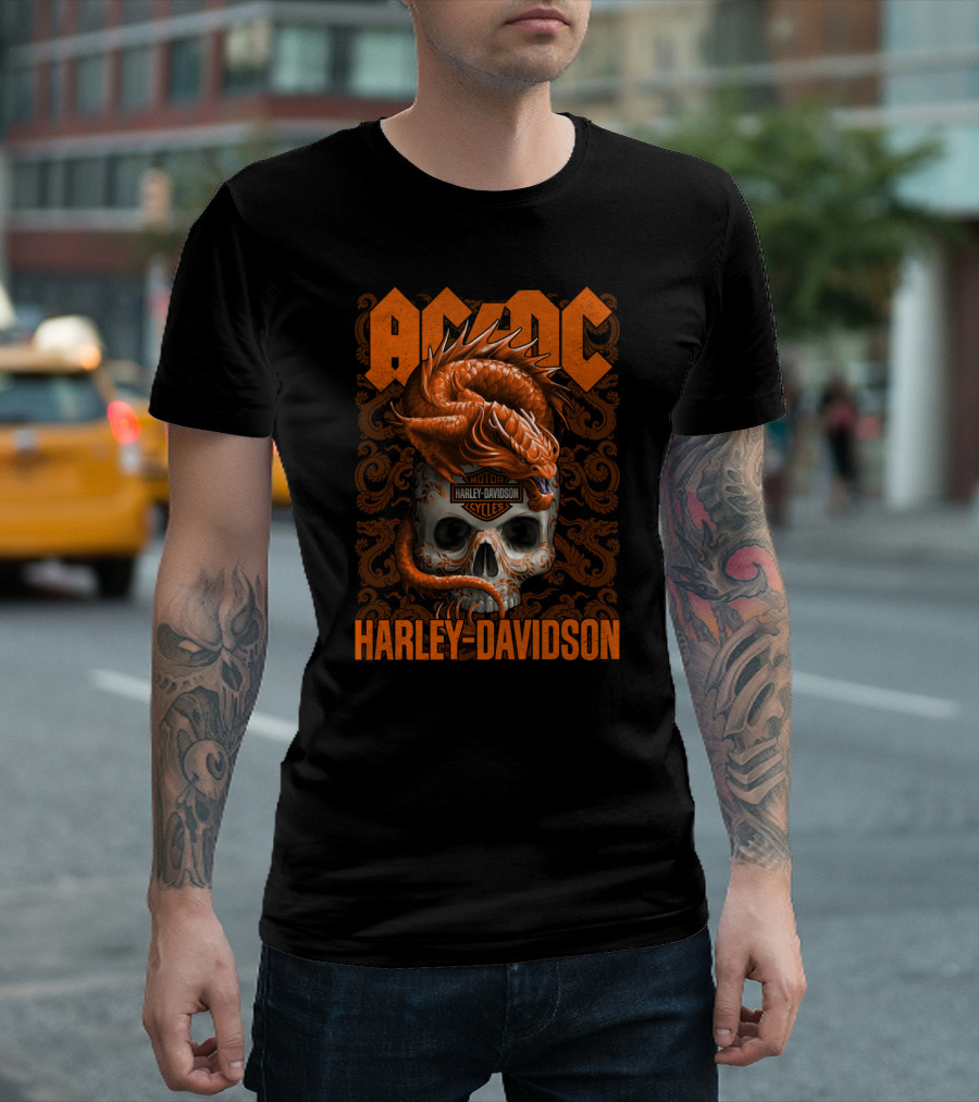 Acdc Harley Davidson Dragon Skull T-Shirt