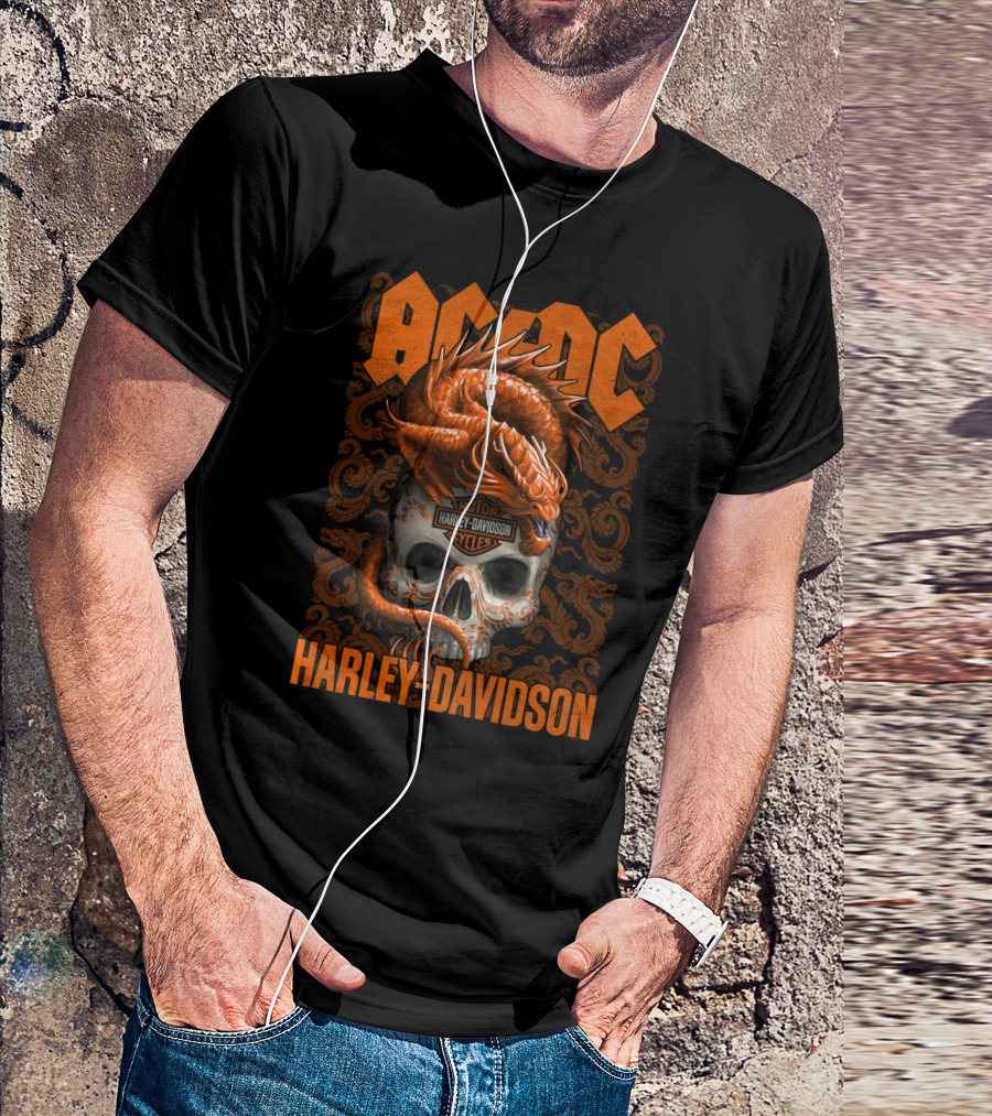 Acdc Harley Davidson Dragon Skull T-Shirt