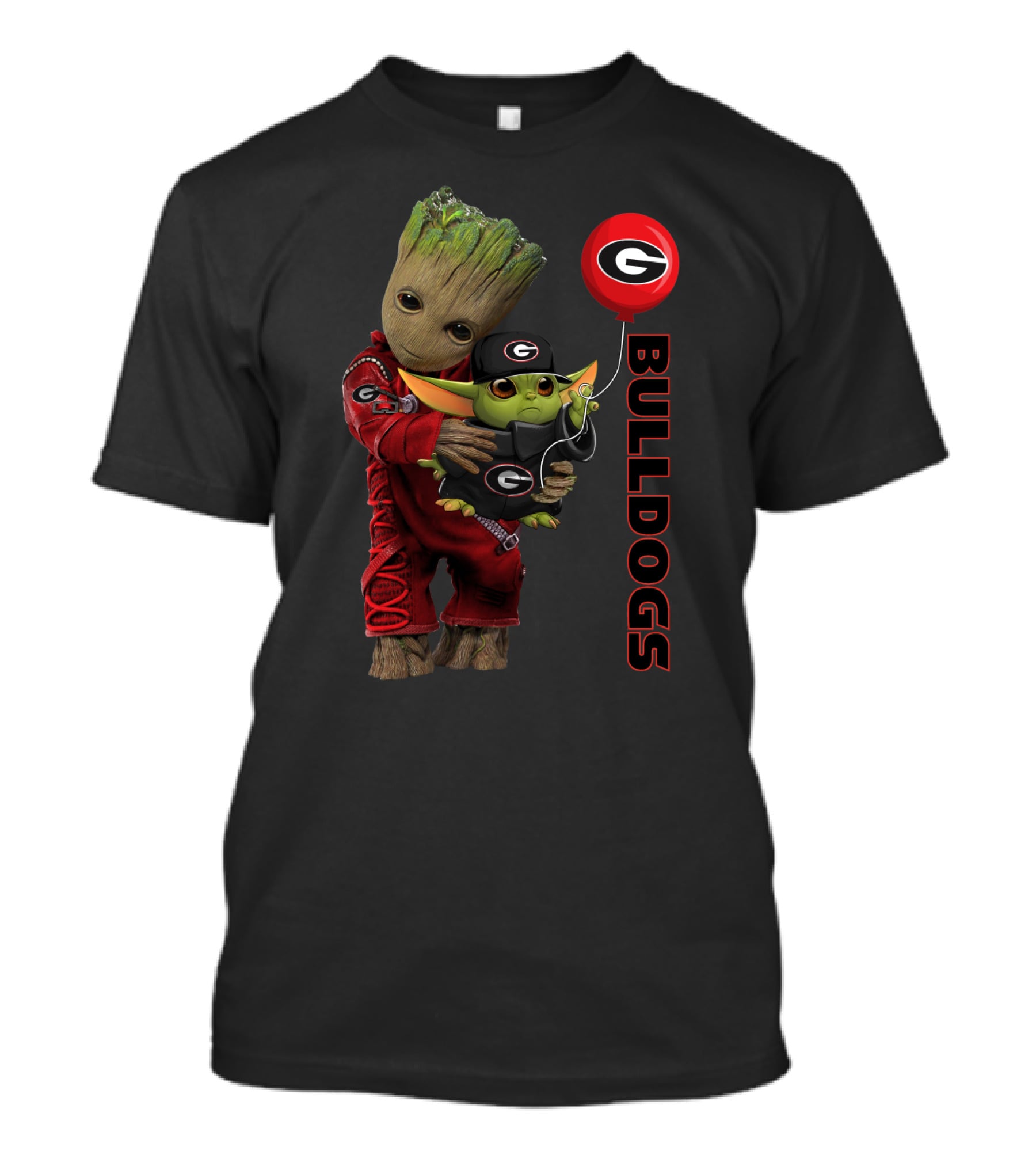 G&Y Georgia Bulldogs Groot And Baby Yoda With Balloon T-Shirt