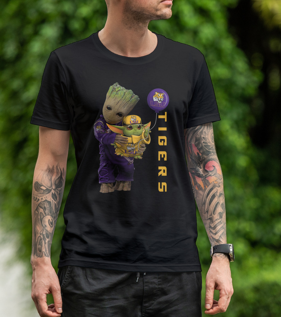 Groot And Baby Yoda Lsu Tigers Fan Gear T-Shirt