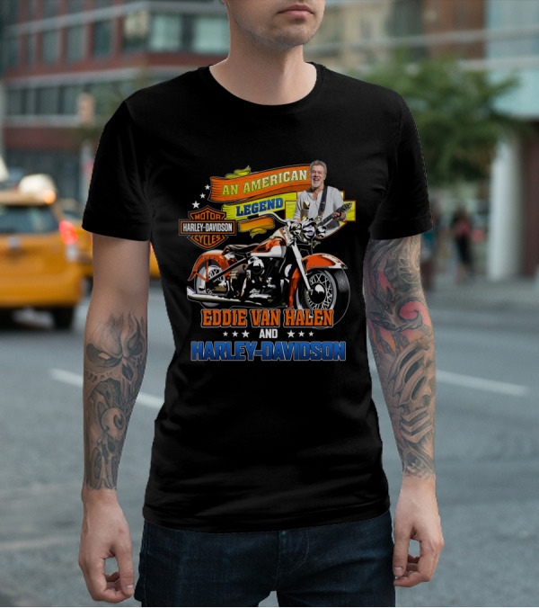 An American Legend Eddie Van Halen And Harley Davidson Cycles T-Shirt