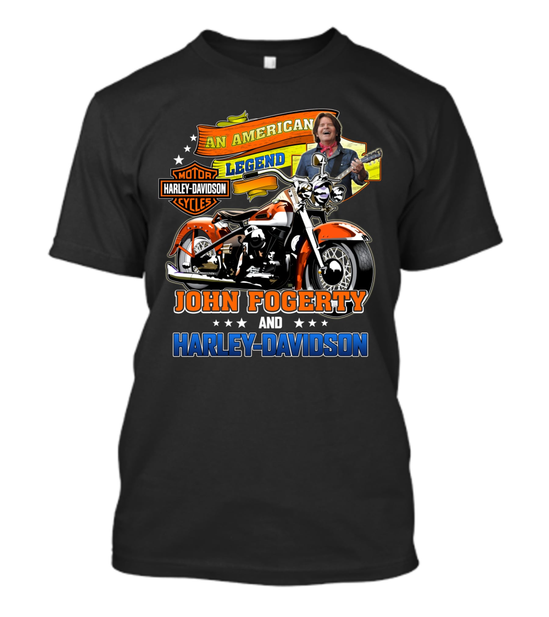 An American Legend John Fogerty And Harley Davidson Motor Cycles T-Shirt