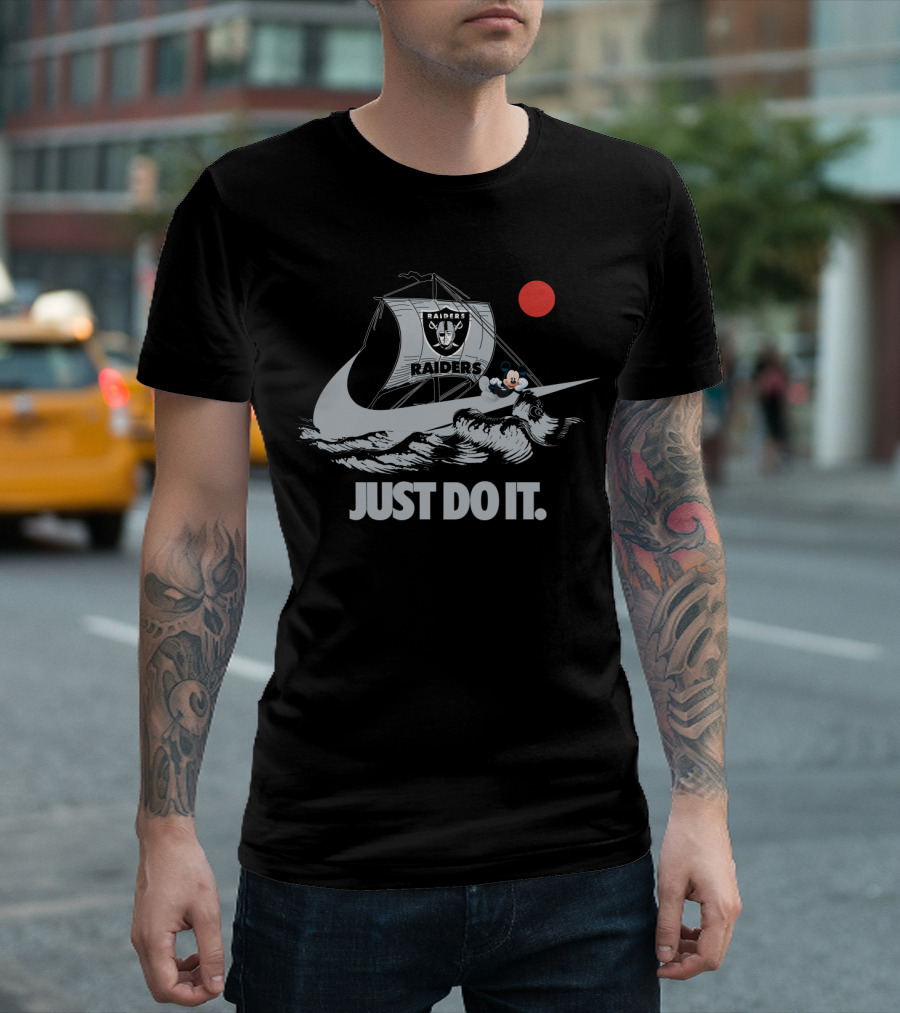 Just Do It Raiders Ship With Cartoon Mouse And Red Sun T-Shirt