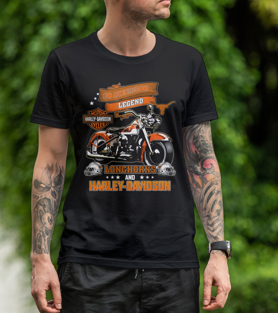 An American Legend Longhorns And Harley Davidson T-Shirt