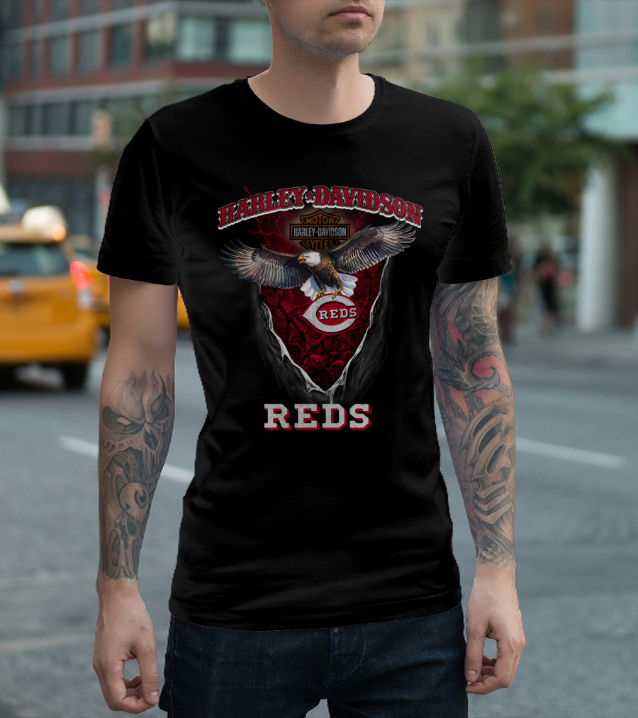 Harley Davidson Motorcycle Cincinnati Reds Eagle Logo Reds T-Shirt