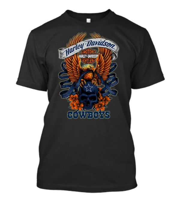 Harley Davidson Motor Cycles Eagle Skull Flowers Cowboys T-Shirt