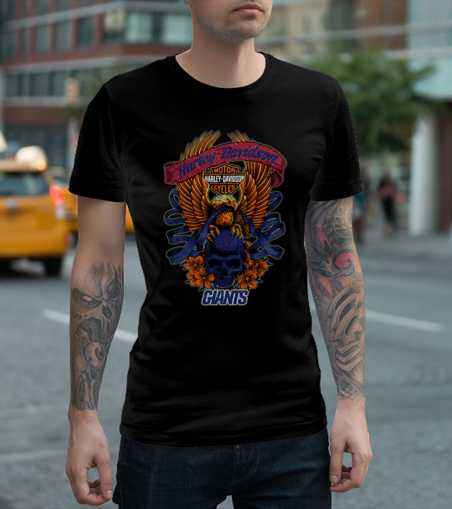 Harley Davidson Motor Cycles Eagle New York Giants T-Shirt