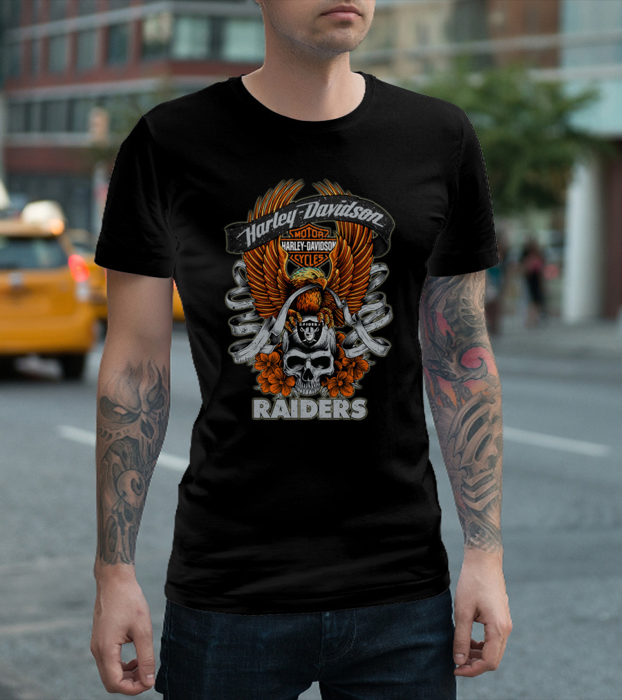 Harley Davidson Motor Cycles Raiders Skull Eagle Nfl-H5-Oakland Raiders T-Shirt