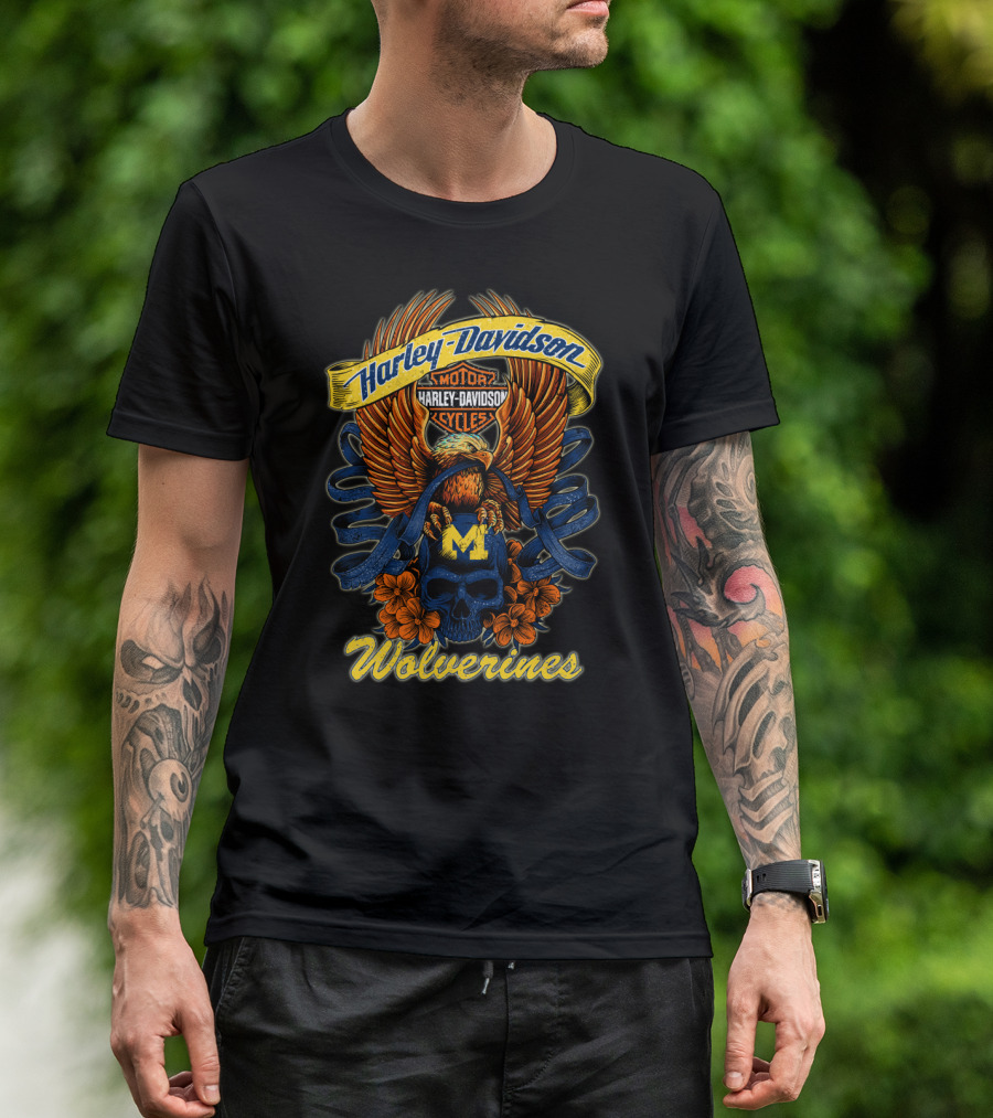 Wolverines Harley Davidson Michigan Motorcycles Eagle Skull T-Shirt