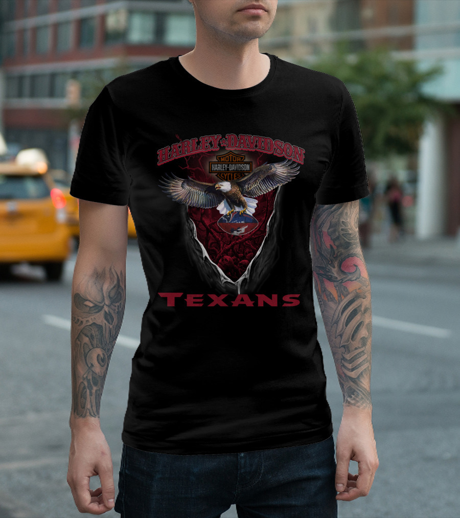 Harley Davidson Motor Cycle Eagle Texans Nfl Houston T-Shirt