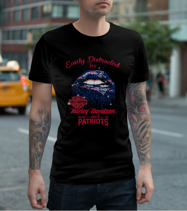Easily Distracted By Harley Davidson And Patriots T-Shirt