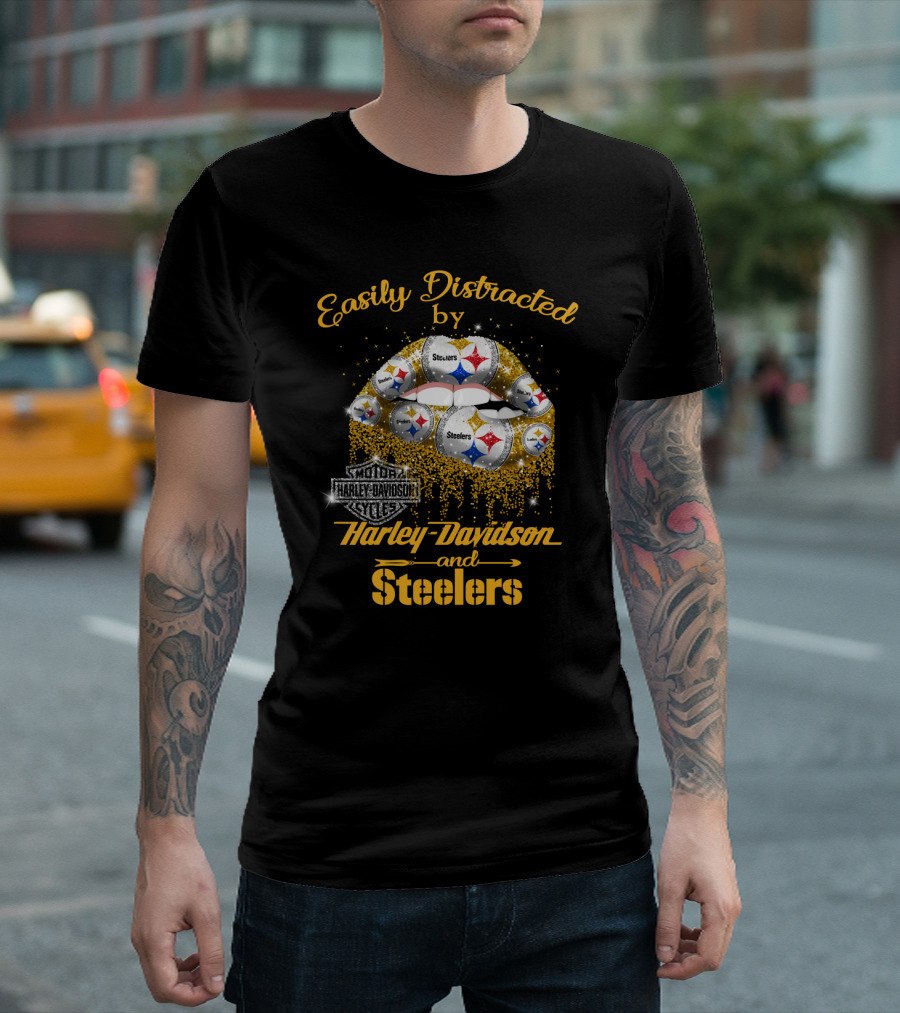 Easily Distracted By Harley Davidson And Steelers T-Shirt