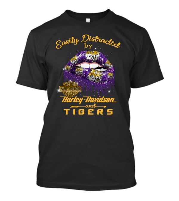 Easily Distracted By Harley Davidson And Lsu Tigers T-Shirt