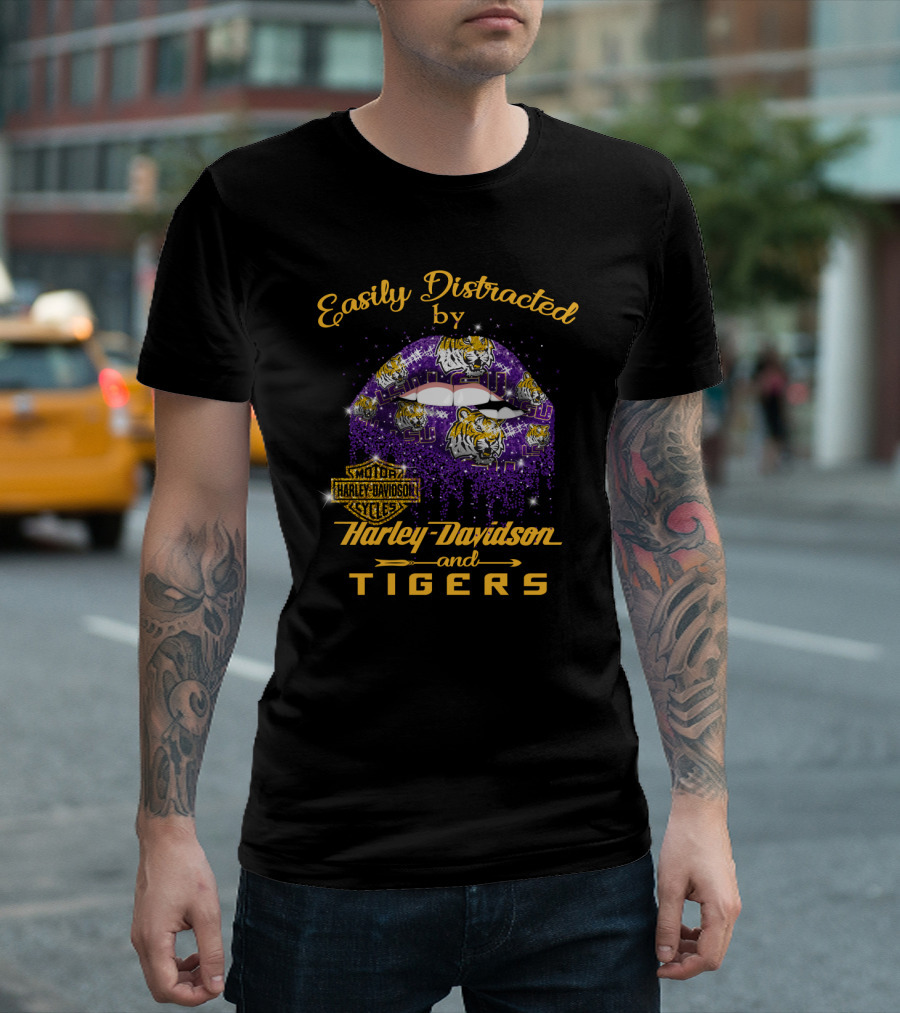 Easily Distracted By Harley Davidson And Lsu Tigers T-Shirt