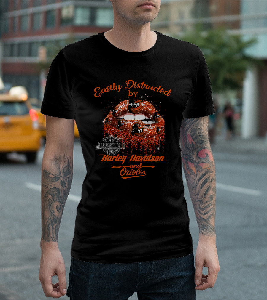 Easily Distracted By Harley Davidson And Orioles T-Shirt
